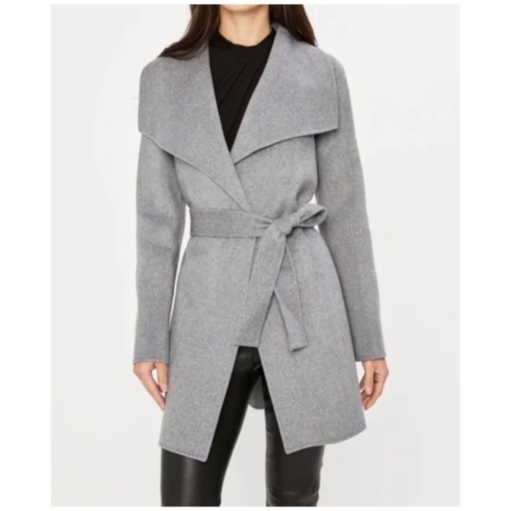 NEW TAHARI Heather Grey Ellie Wool Blend Wrap Coat